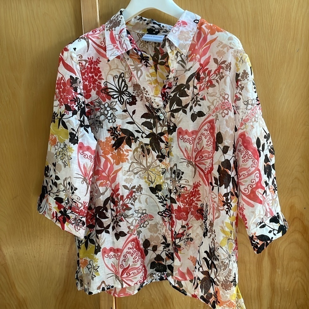 Alfred Dunner|Foliage |Warm Red/Brown| Rayon blend |Button Up |Blouse |Size 14P